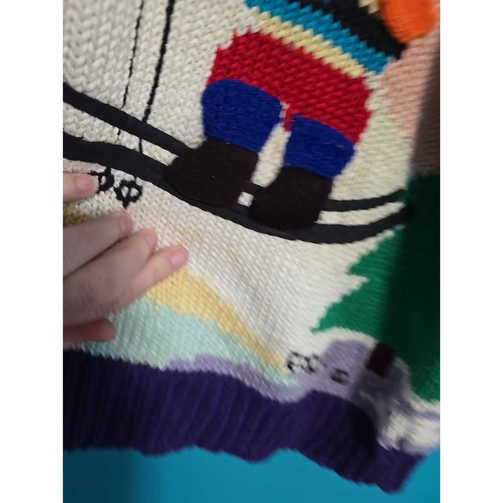 Vtg Isabella Raquel 3d Kid Skiing Winter Snow Handmade Peru Sweater 100% Cotton - Picture 6 of 9